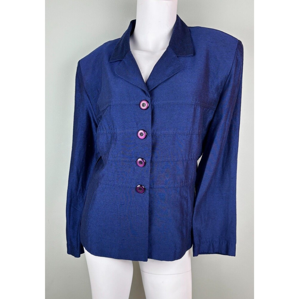 VTG 80s Nostalgia Women's Blue Linen Size 12 Structured Jacket Blazer